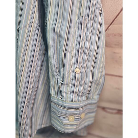 Nautica 80's Two-Ply Cotton XXL Blue/White Striped Long Sleeve Button Up Shirt - Picture 3 of 5